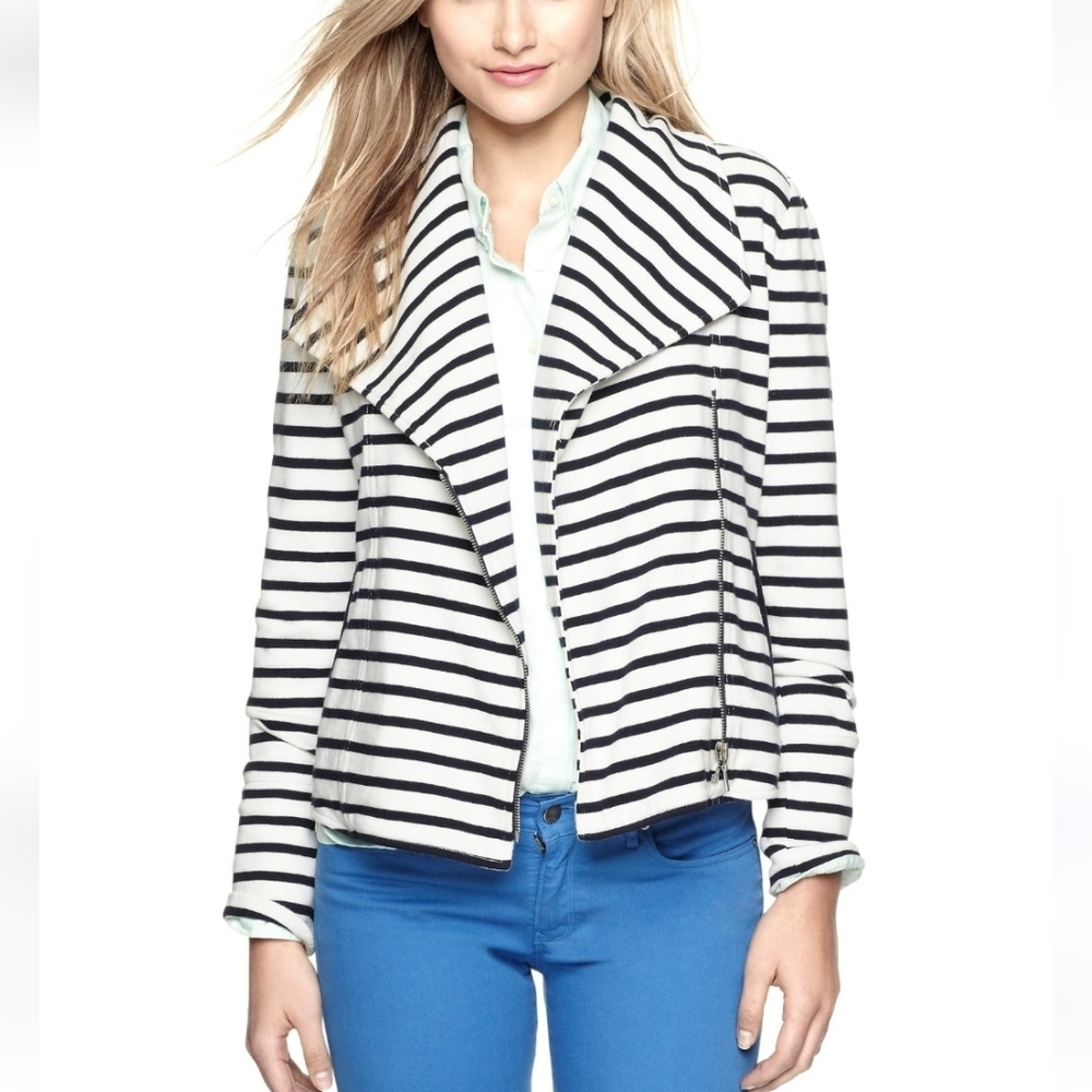 Gap Striped knit moto jacket, size L